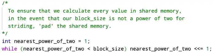 Pad the shared memory incase block size is not a power of two